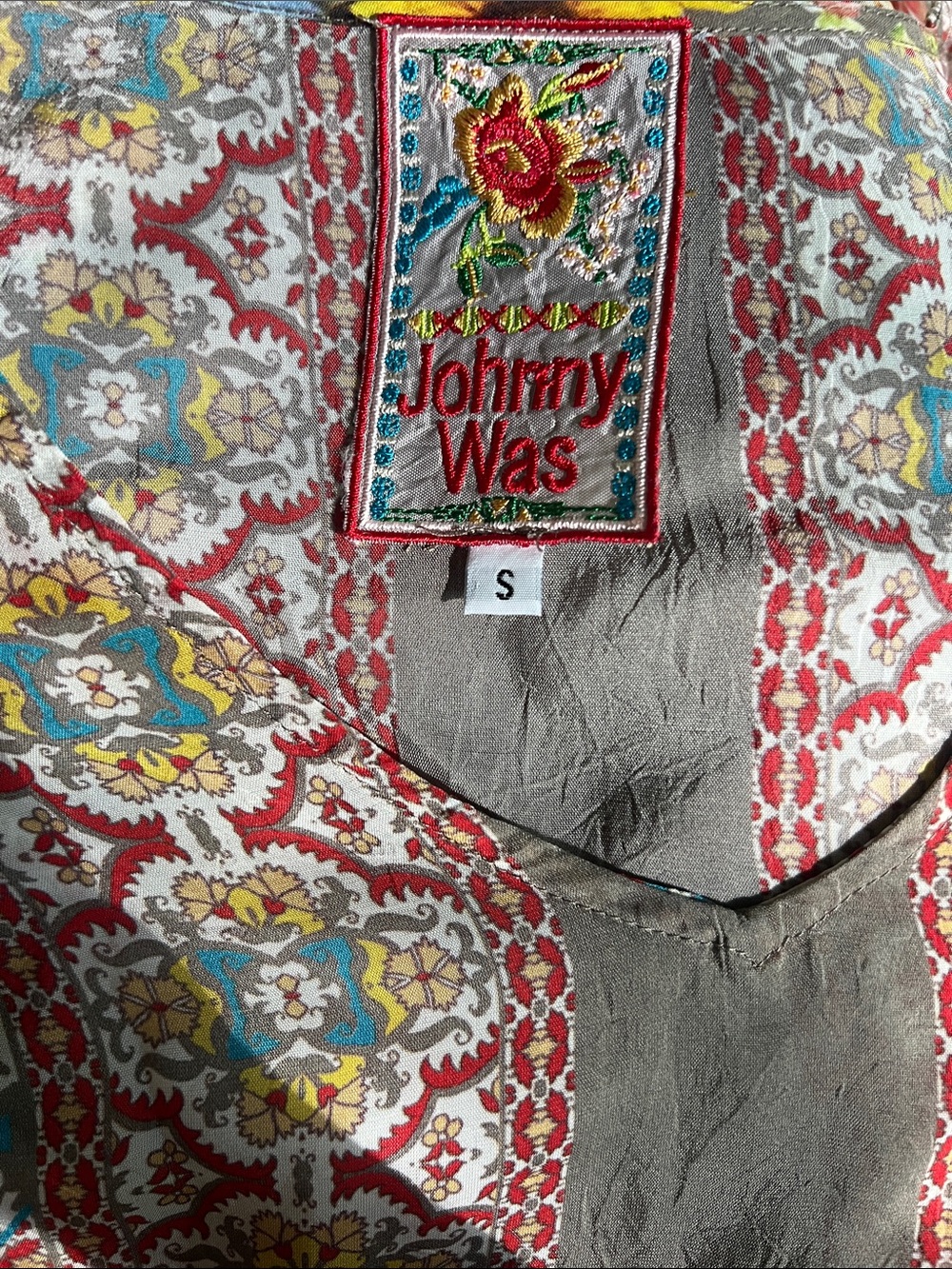 Johnny Was Multicolor Printed Men’s Shirt - Gray, Red, Yellow, Blue